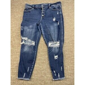 KanCan Skinny Curvy High Rise Ankle 18 Women’s  Jeans Distressed Button Fly